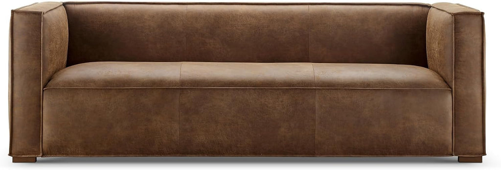 83.3" Mid Century Modern Sofa, Luxury French Mixed Fabric Couch with Tight Back, Square Armrest Lounge Sofas