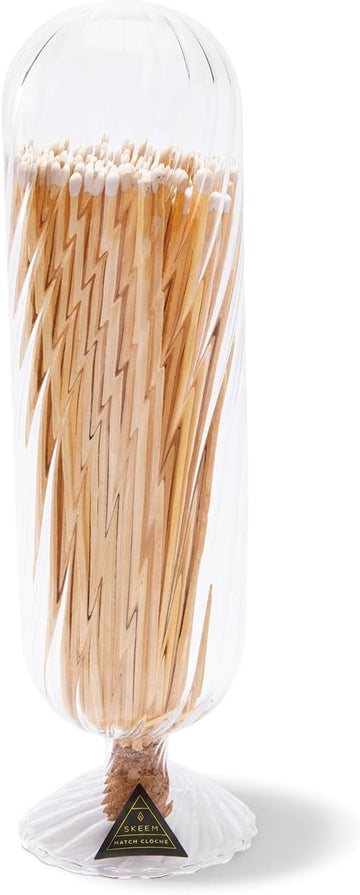 Helix Fireplace Glass Match Cloche with Striker - Includes 120 Long White-Tipped Matches - Perfect Decorative - Set of 120