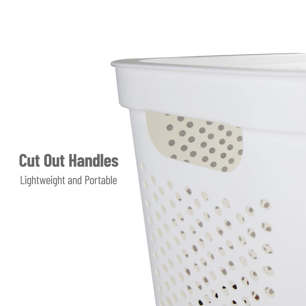 Slim Laundry Hamper with Lid, 60L Clothes Basket, Ventilated Plastic, White