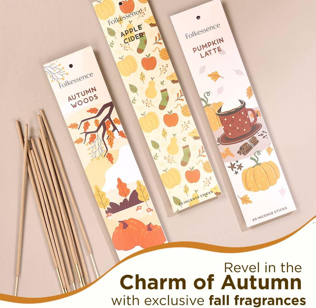 Premium Fall Incense Sticks with Holder, Pumpkin Latte - Set of 3