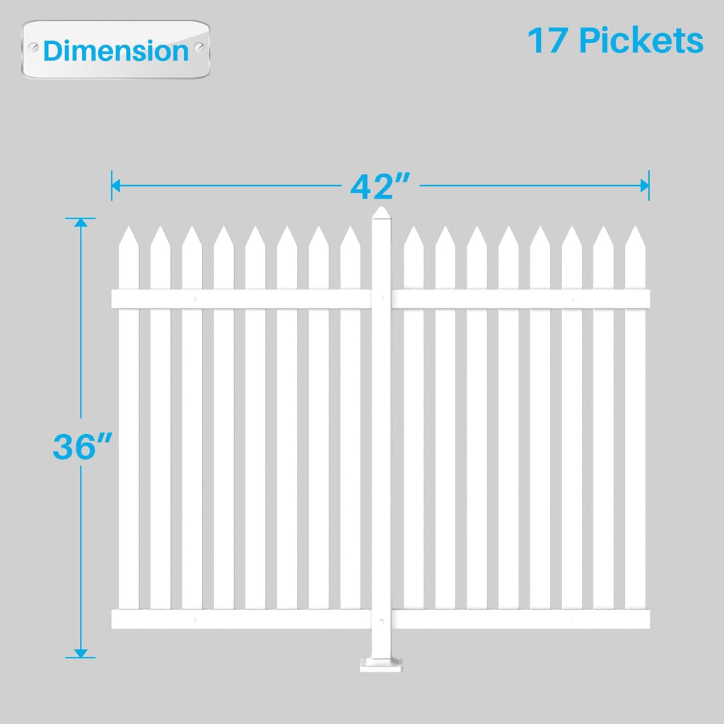 3 Sets Vinyl Picket Fence Panels 36" H x 84" W White PVC Decorative Fence for Front Yard Porch Deck Pool Air