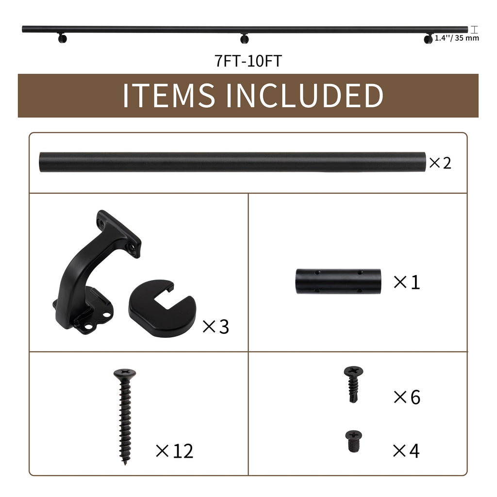 8 FT for Indoor Stairs, Deck, Slope, Modern Aluminum Handrail Set, Wall Mounted, with Zink-Alloy Brackets Aluminium