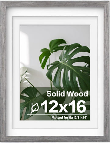 12x16 Picture Frame Made of Solid Wood with Plexiglass, Display Pictures 9x12/11x14 with Mat or 12x16 Without Mat for