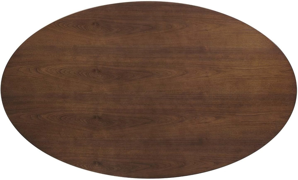 Inspired Tulip Style Oval Pedestal Dining Table — Black Base / Walnut Top, 78″ Oval