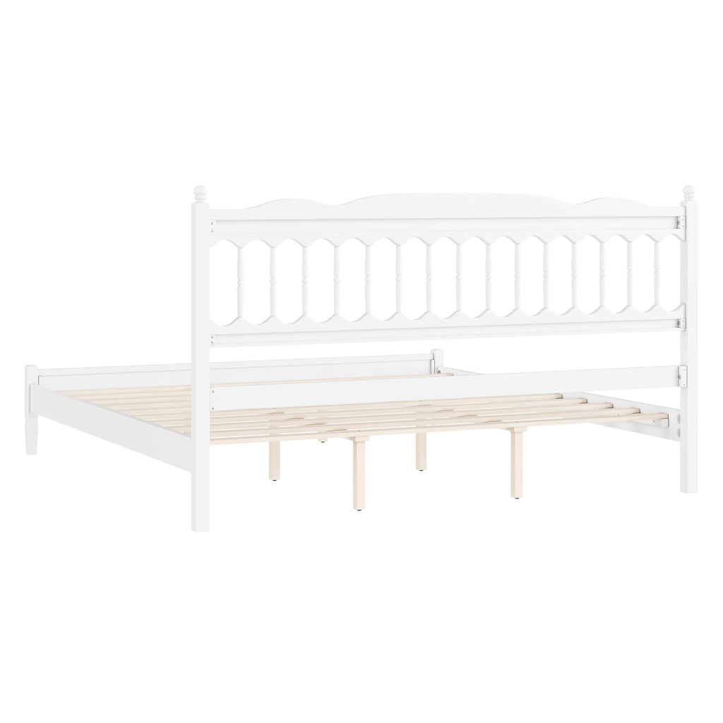 Farmhouse Wood Bed Frame with Spindle Headboard, White