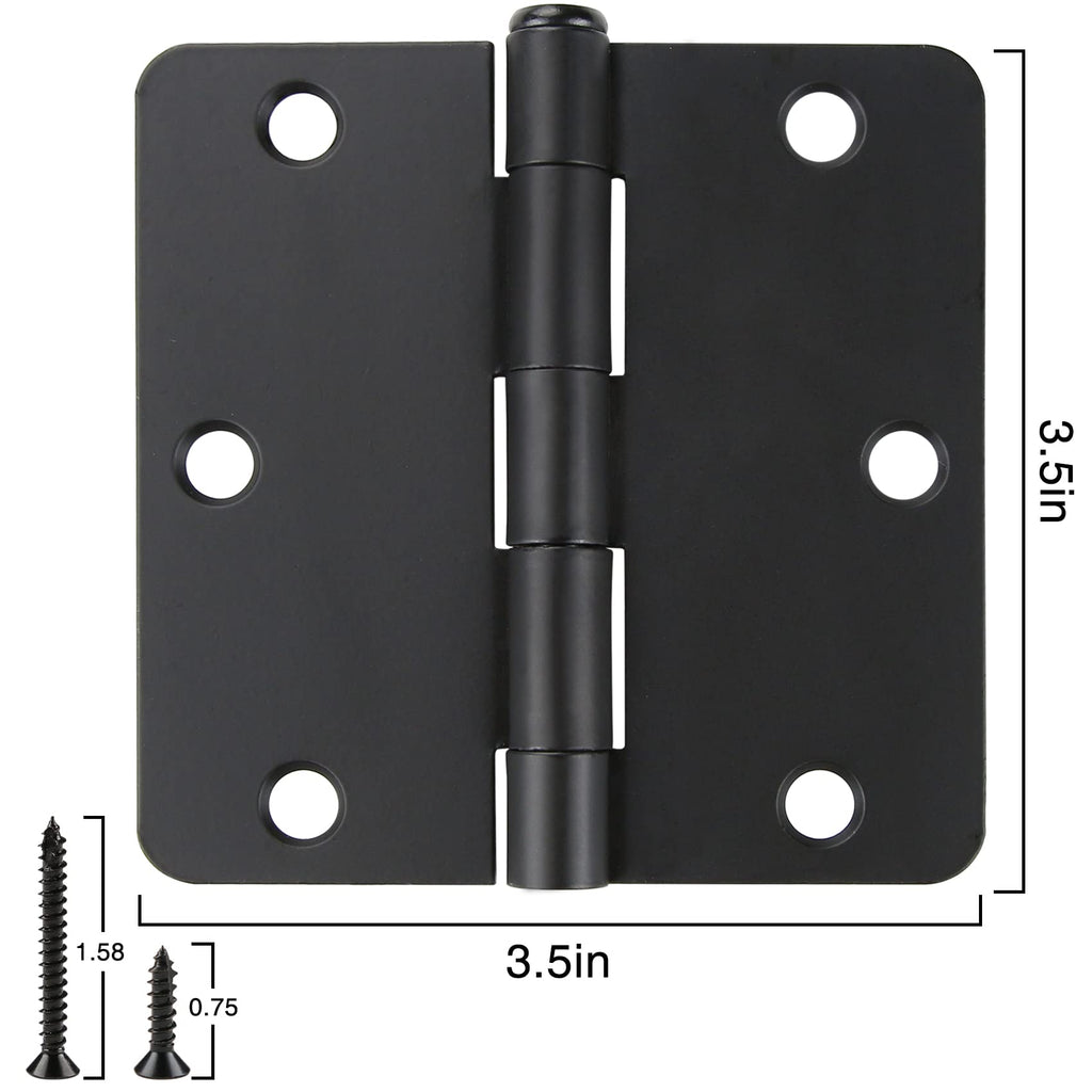Matte Black Door Hinges 3.5" 24 Pack Rounded with 1/4" Radius Corners