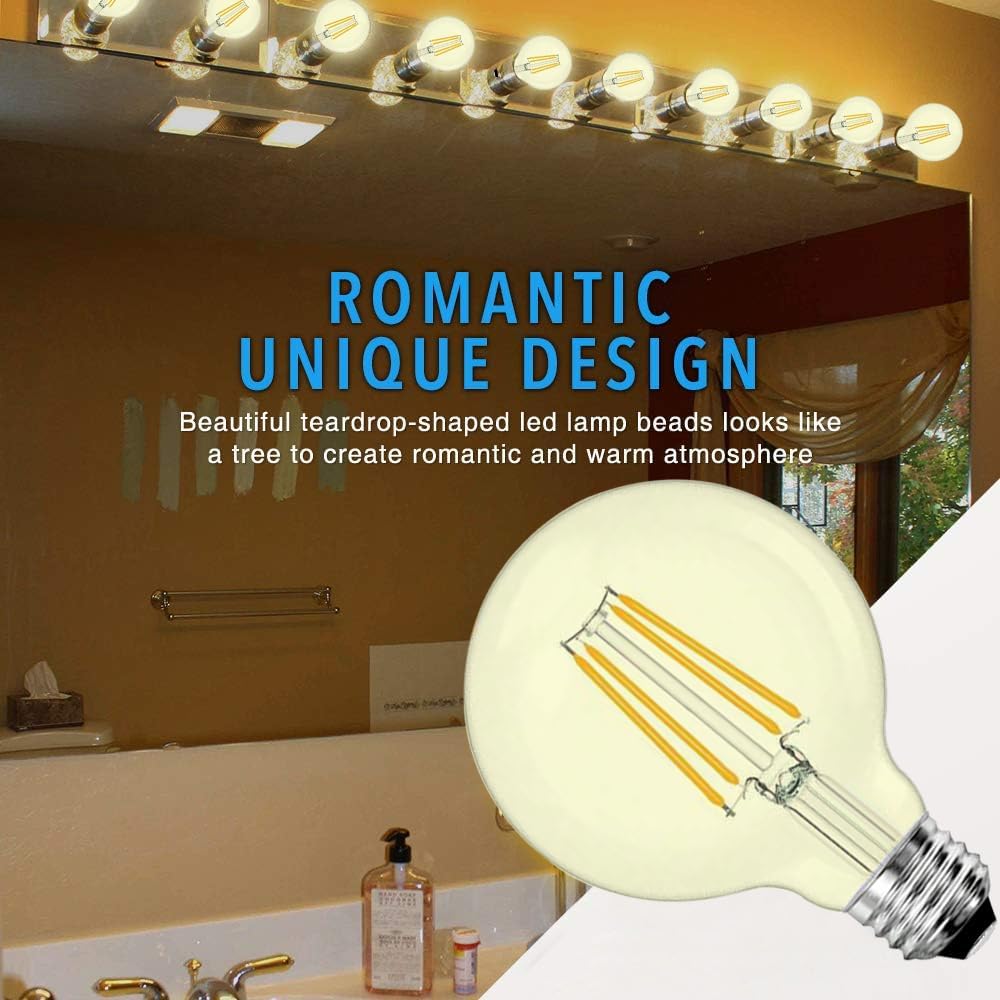 6 Pack LED G25 Globe Light Bulbs Bulbs 6W - 3000K Warm White Dimmable 60W Equivalent E26 Base 120V - Edison Vanity