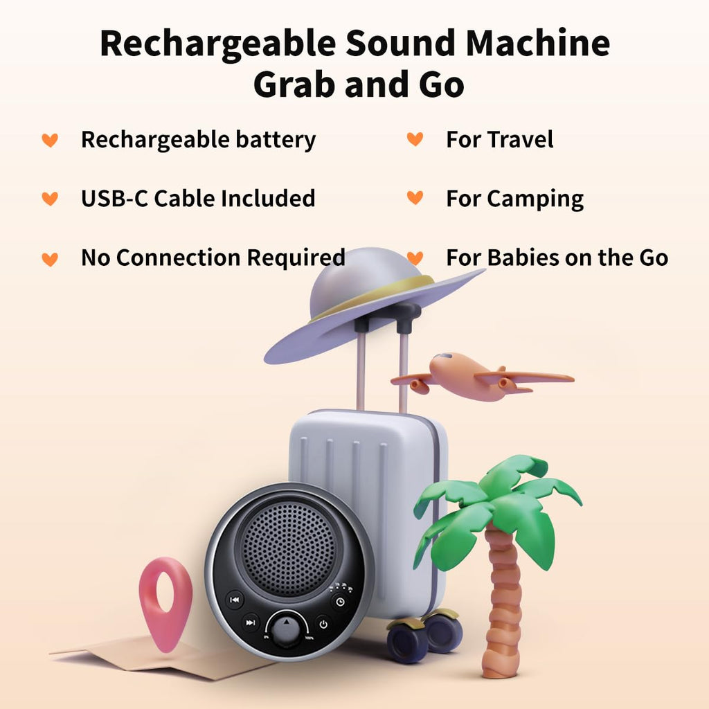 Rechargeable Portable Brown Noise Machine 2000mAH Large Battery Sound White Noise Machine 30 Sounds for Baby Kids Adults