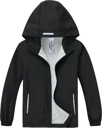 Boys Girls Waterproof Rain Jacket Lightweight Windbreaker Hooded
