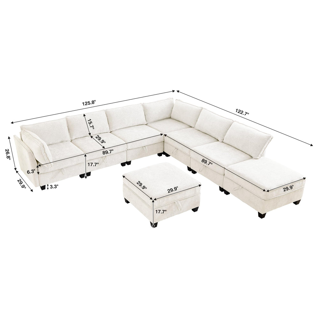 Oversize Corner Modular Sectional Sofa Set, Convertible L Shaped Couch with Storage, 8 Seater Sofa Modular with