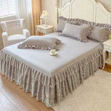 Lace Bed Sheet for Queen/King Bed - 17in. Drop, Ruffle Bedskirt Wrap Around Bed Skirt, Anti Wrinkle & Fade Resistant