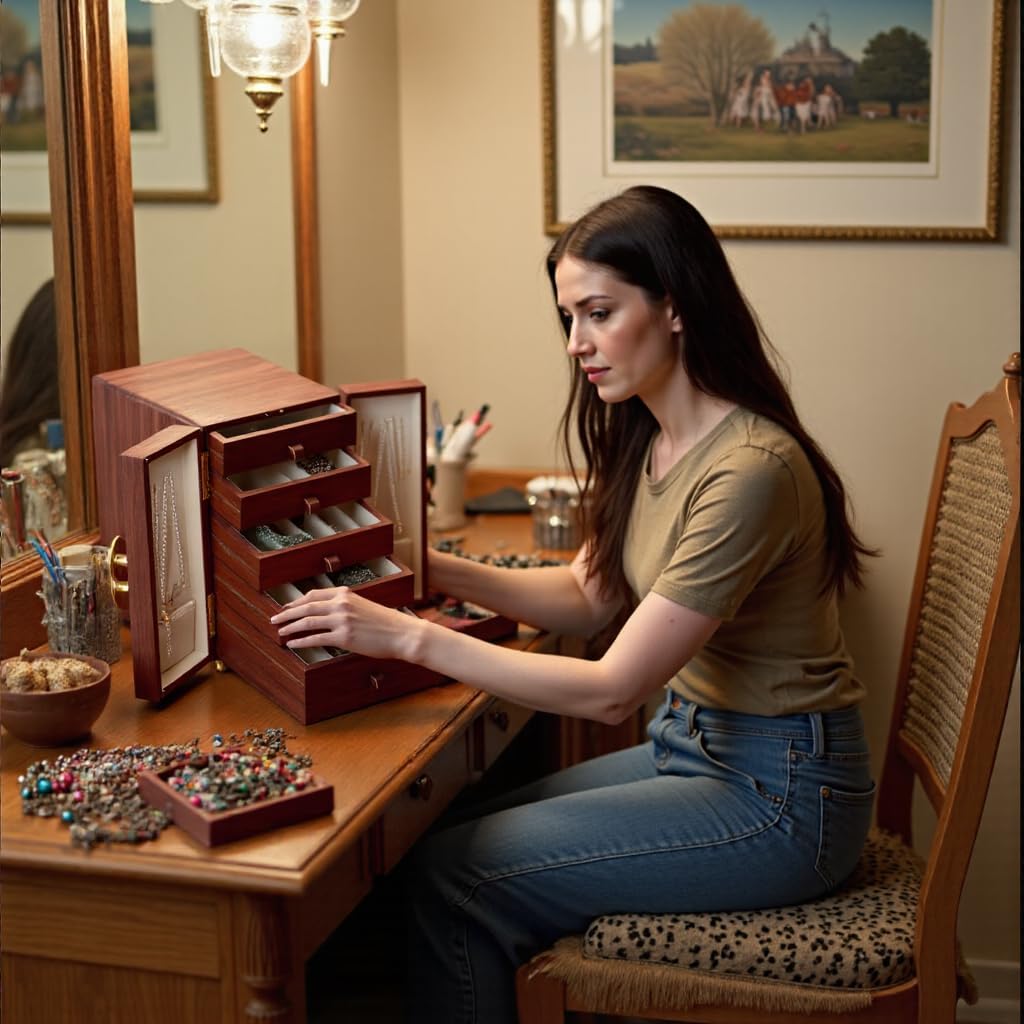 Wooden Jewelry Box for Women Girls, Large Walnut Wood Organizer