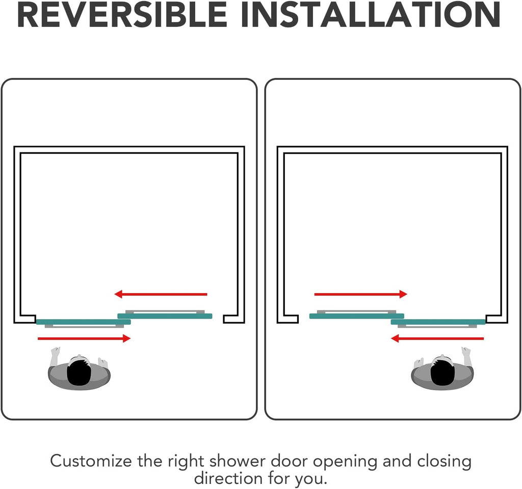 Shower Door 48"×76", Double Sliding Shower Door, Frameless Shower Door with Tempered Glass