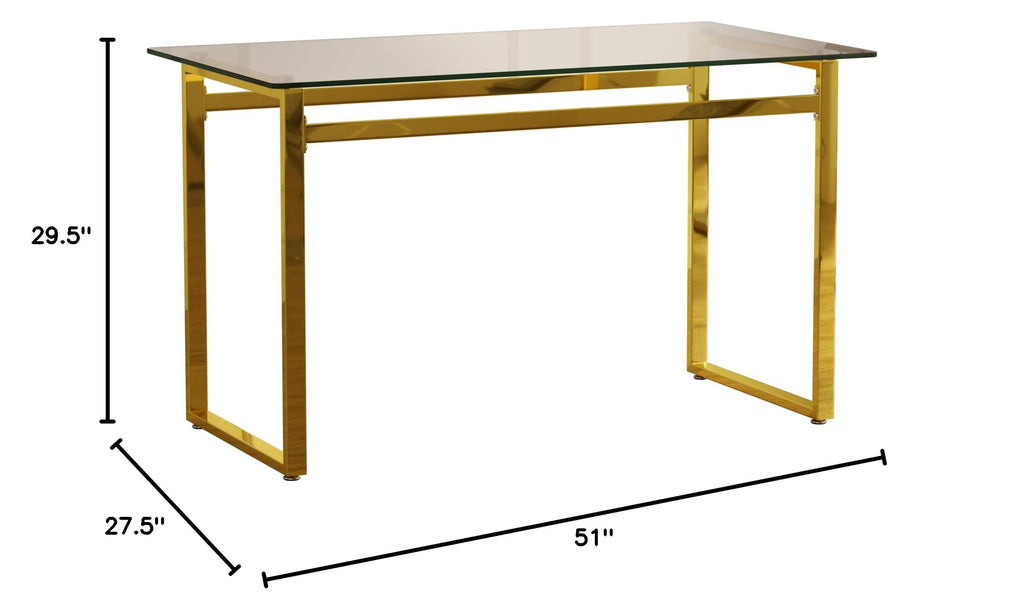 51" Modern Minimalist Rectangular Glass Dining Table for 4-6 with 0.31" Tempered Glass Tabletop and Chrome Metal