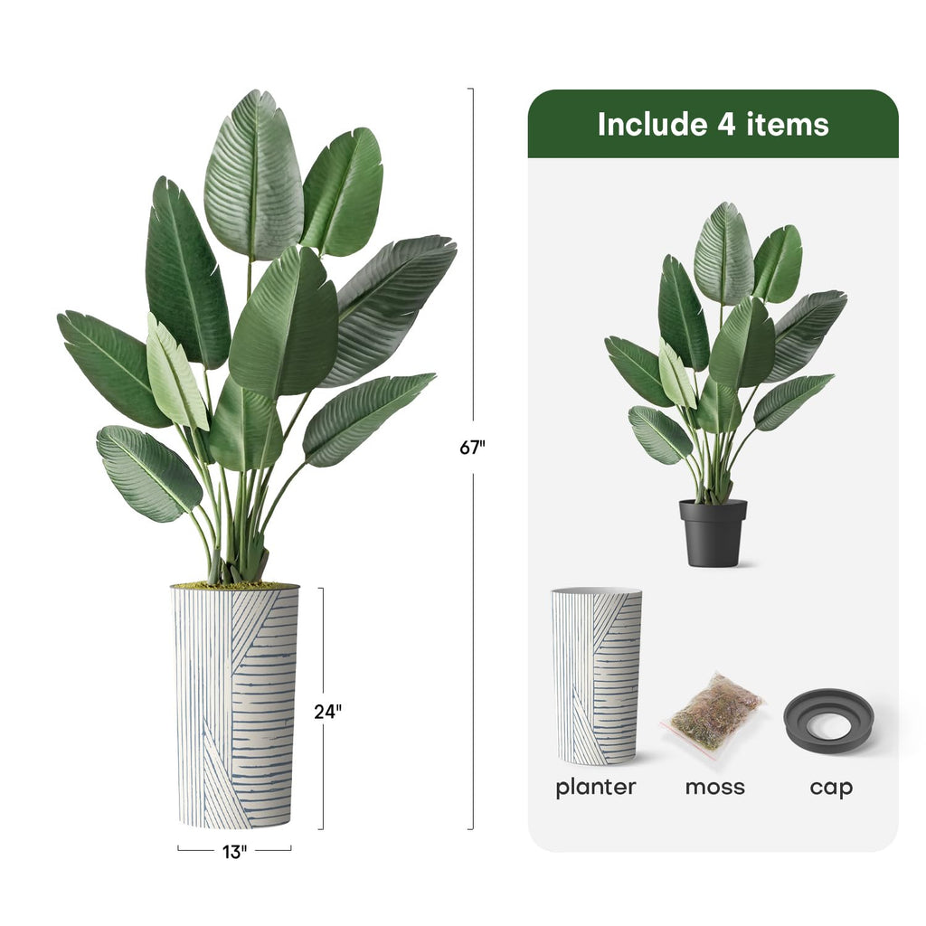 Artificial Tree in Geometric Pattern Planter, Fake Bird of Paradise Silk Tree for Indoor and Outdoor Home Decoration