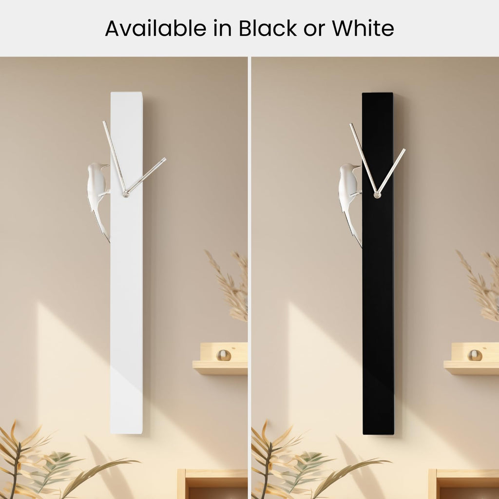 25" Modern Pendulum Wall Clock with Moving Woodpecker, Black