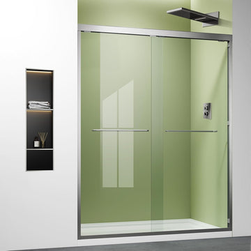 Brushed Nickel Shower Glass Door, 56-60 x 72 inch Bathroom Sliding Door with 1/4'' Clear Tempered Glass