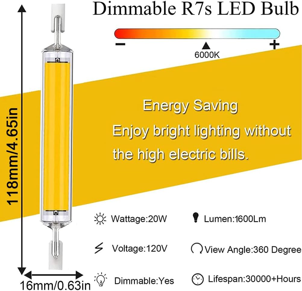 R7s LED Bulb 118mm 20W High Brightness Equivalent to 200W Halogen Bulbs J-Type Linear Double Ended T3 LED Bulbs