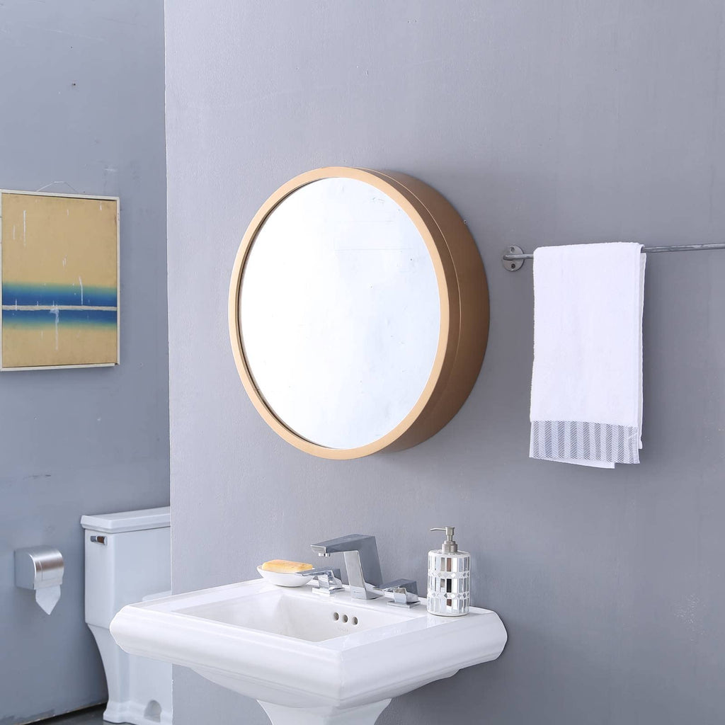 Medicine Cabinet Bathroom Space Saver Storage Round Cabinets with Mirror Surface Wall Mounted Solid Wood Circular