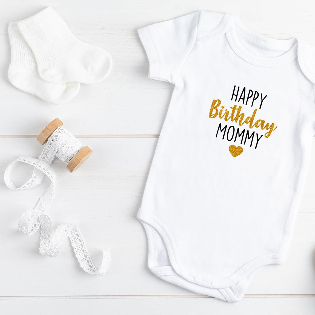 Organic Cotton Baby Onesie "Happy Birthday" Infant Bodysuit, Soft Breathable Outfit, Unisex Baby Clothes