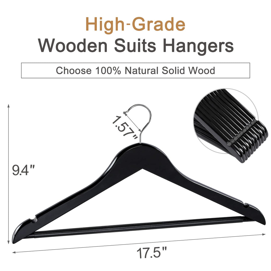 Wooden Coat Hangers 30 Pack, Black Wood Suit Hangers