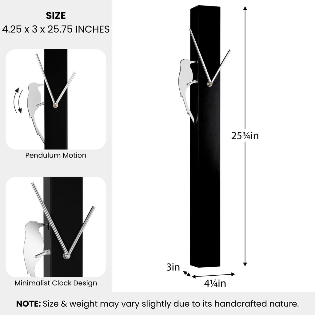 25" Modern Pendulum Wall Clock with Moving Woodpecker, Black