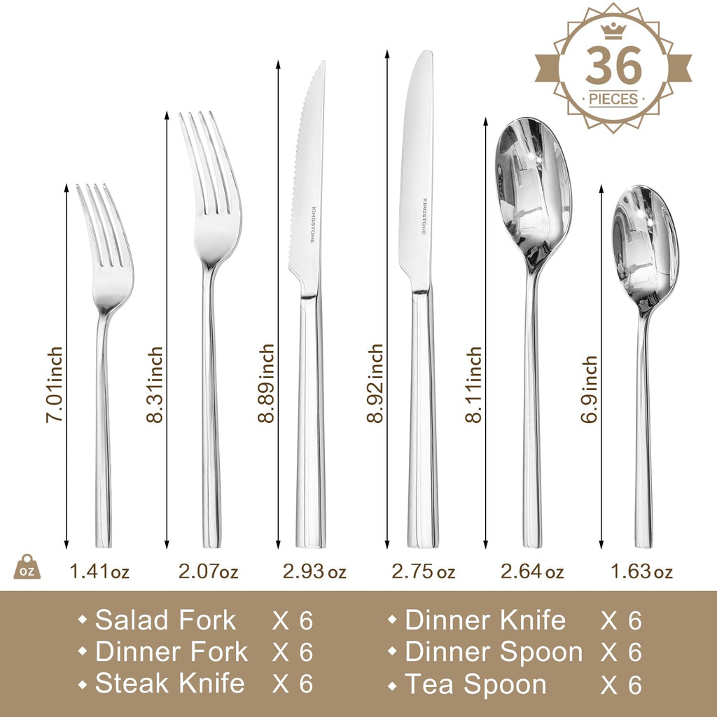 36-Piece Silverware Set with Steak Knives, Forged Flatware Cutlery for 6