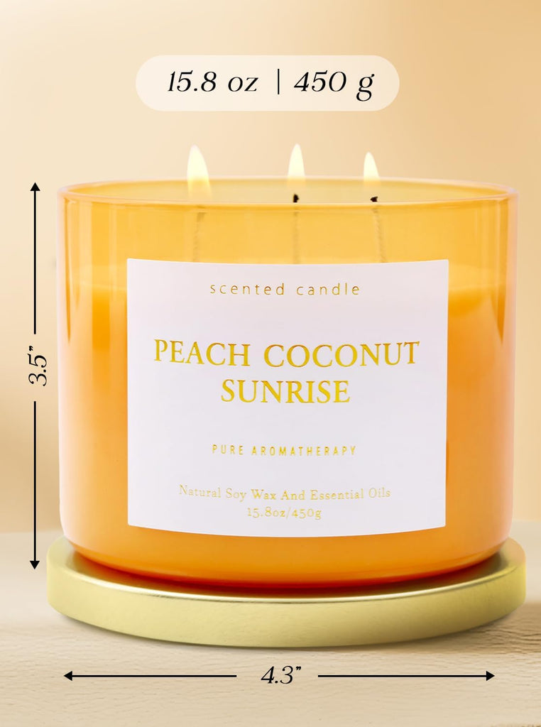Peach Coconut Sunrise Large 3-Wick Soy Scented Candle, 15.8 oz