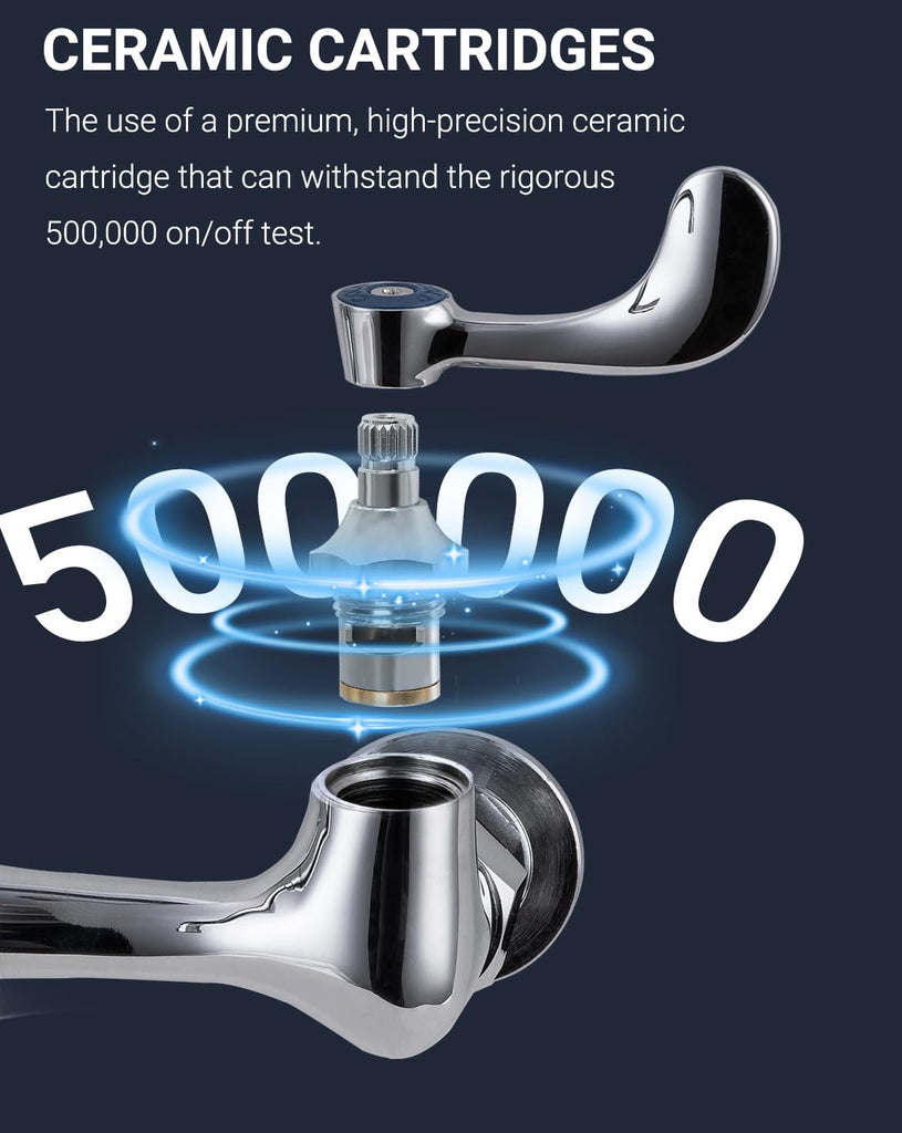8" Center Wall Mount Commercial Sink Faucet with 10" Swivel Spout