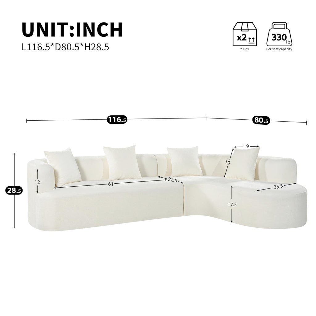 116.5 Inch Boneless Curved Cloud Sectional Sofa, Oversized L Shaped 4 Seater Chenille Modular Couch with High