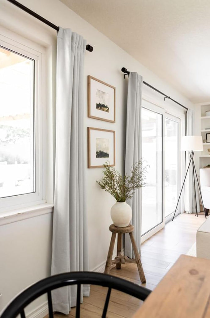 Linen Blackout Curtains for Bedroom 96 Inches Long, Back Tab/Rod Pocket Living Room Drapes, Thermal Insulated