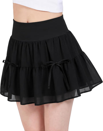 Girls Tiered Skirt with Built-in Shorts, Pockets & Bows