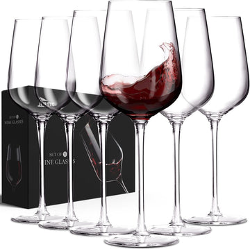 Wine Glasses Set of 6, Crystal Glass with Stem for Drinking Red/White/Cabernet Wine as Gifts Sets, Clear Lead-Free