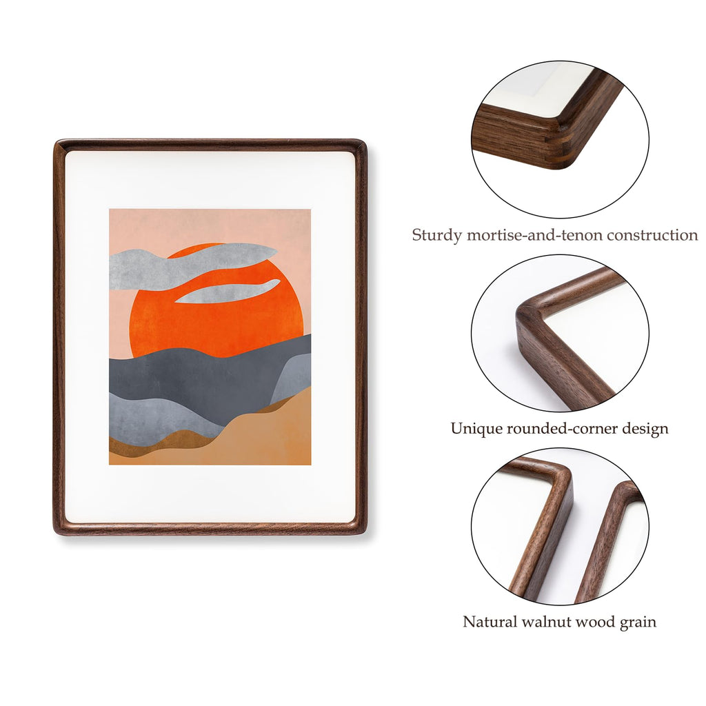 Handcrafted 11x14 Walnut Picture Frame, Matted to 8x10 with HD Plexiglass