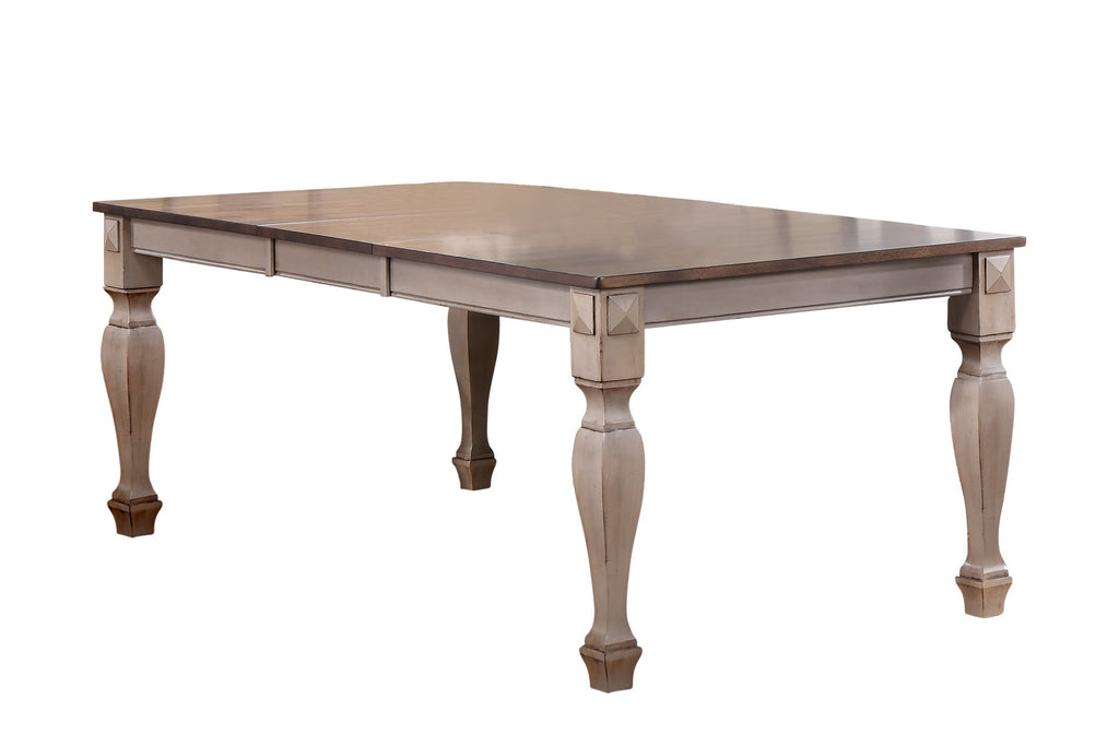 Charisma 7-Piece Dining Room Set - 2-Tone Brown Solid Wood Extendable Table with 18" Butterfly Leaf and 6 Upholstered