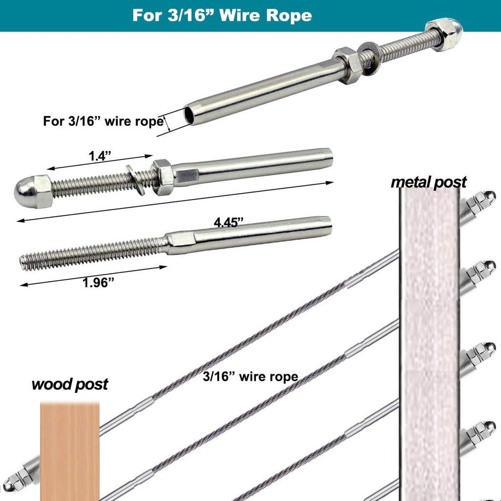 3/16 T316 Stainless Steel Stud Tensioner Cable Railing Hardware 60pcs for Wood & Metal Posts