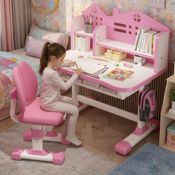 Kids Desk and Chair Set, Height Adjustable Kids Study Table for 6-12