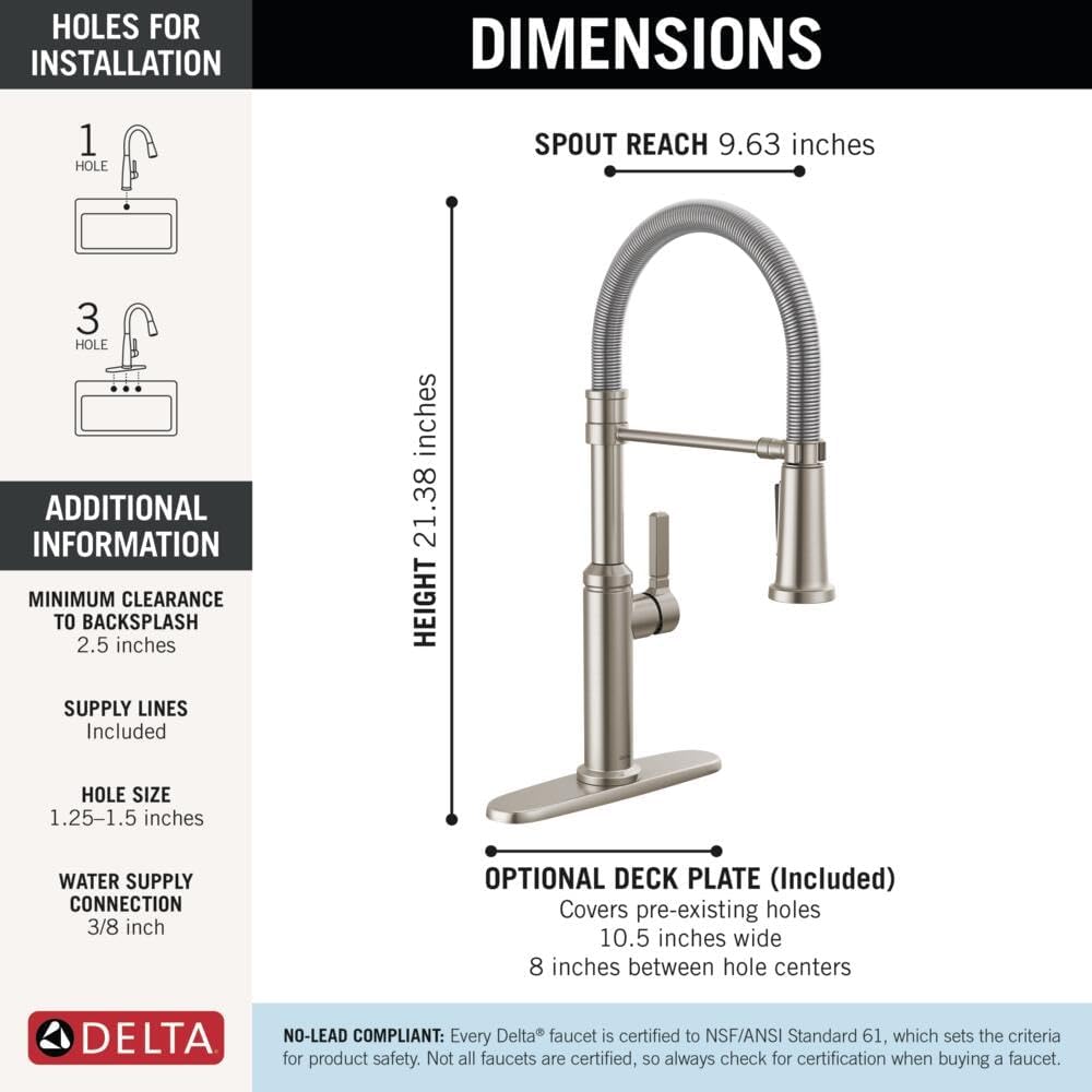 Rhett Pro Style Commercial Kitchen Faucet with Pull Down Sprayer, Brushed Nickel Single Hole Kitchen Sink Faucet