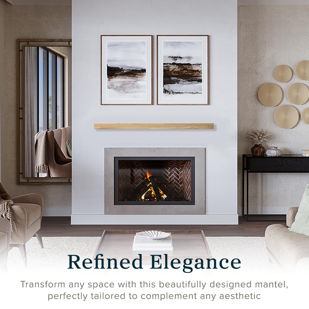 Dakota 60 Inch Fireplace Mantel Shelf, Box-Constructed Pine Wood Shelf with 9" Depth, Whitewash Floating Mantel