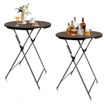 32in Round Bar Height Cocktail Table, High Top Table-Brown, 2 PC