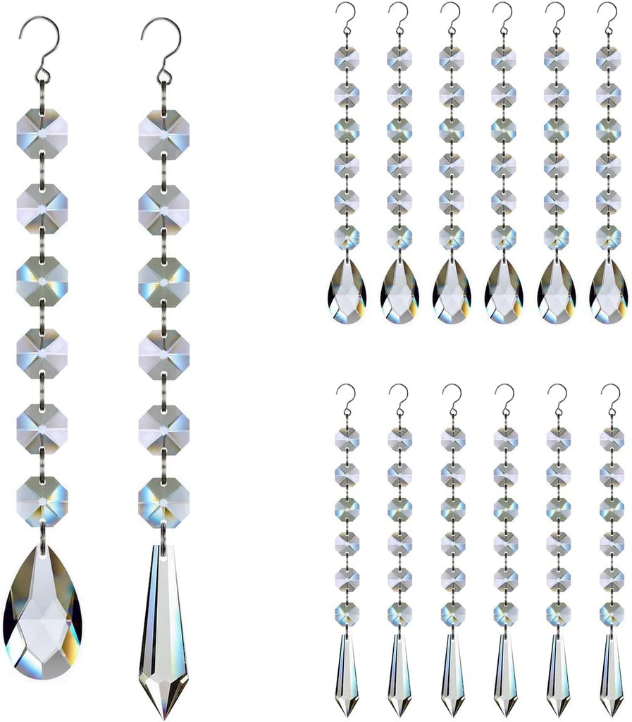 Teardrop Crystals Garland 12 Strands, Hanging Chandelier Crystals Clear - 38mm/55mm Glass Beads Chain for Decoration