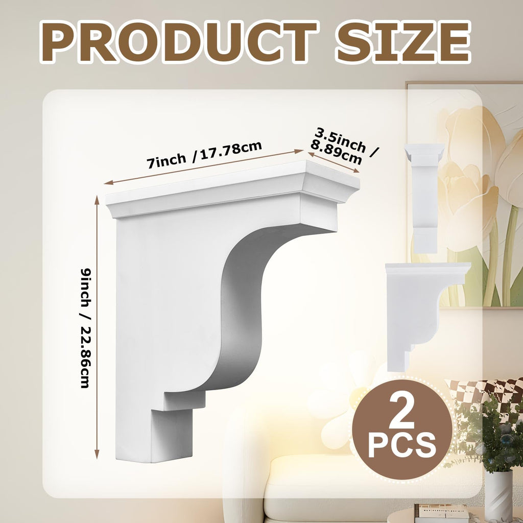 2 Pcs Unfinished Paintable Corbels, 3 1/2 W x 7 D x 9 Inch H