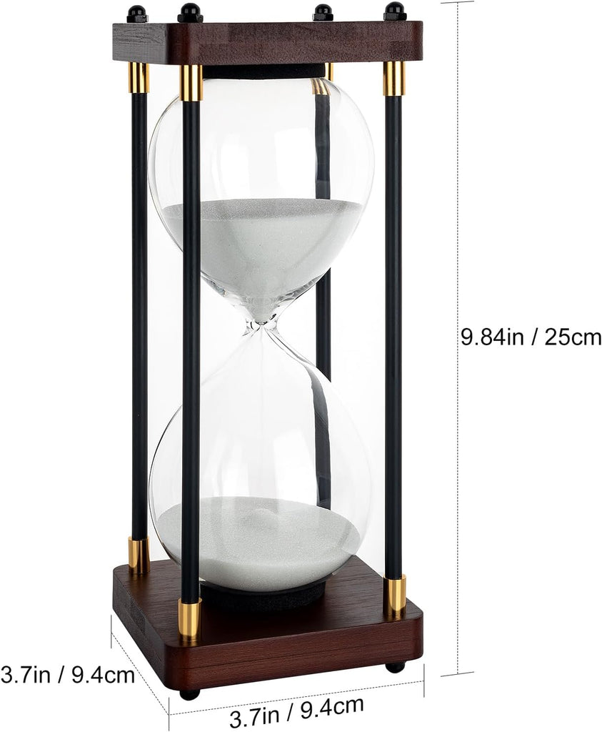 60 Minutes Sand Hourglass Timer, Vintage Sand Clock 60 Minutes, Large White Sander with Wooden End Caps, Hour Glass
