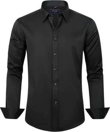 Boy's Long Sleeve Dress Shirts Solid Stretch Wrinkle-Free Shirt Kids Casual Button Down Shirts School Uniform