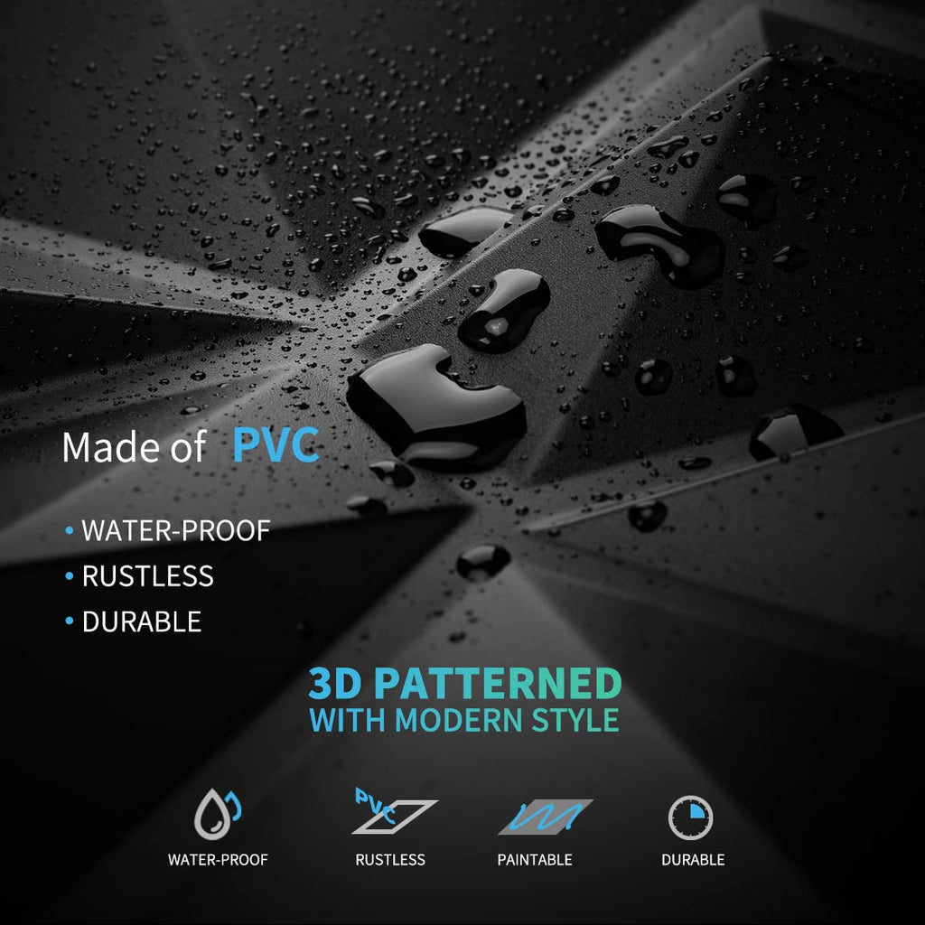 Decorative 3D Wall Panels in Diamond Design, 12"x12" Matt Black Decor (33 Pack)