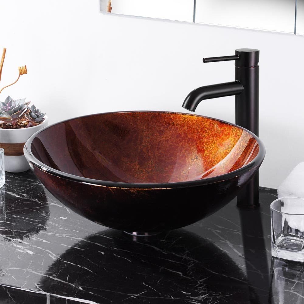 Tempered Glass Bathroom Vessel Sink Artistic Round Vanity Bowl Basin Spa Arts & Crafts