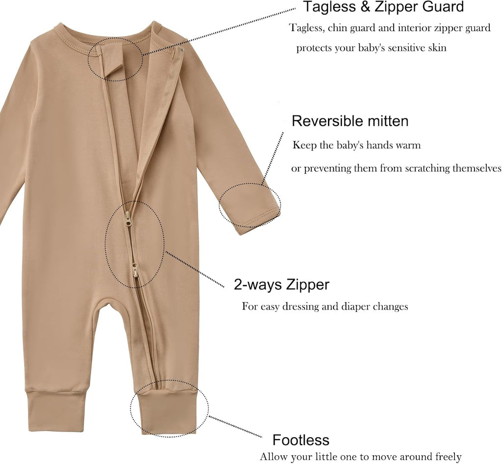 Unisex Organic Cotton Baby Zipper Footless Pajamas