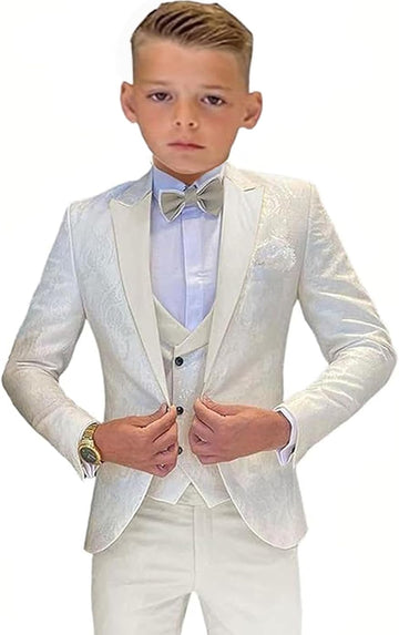 Boys Formal Suit Wedding Tuxedo 3 Pieces Floral Jacket Pants Vest Kids Party Blazer
