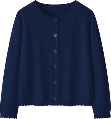 Eyelet Button Up Sweater School Uniform Tops