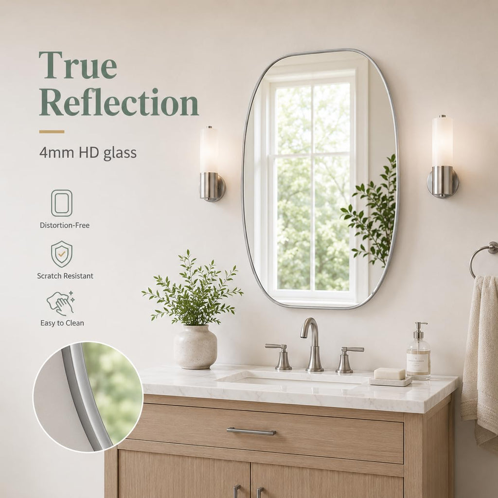 Silver Oval Bathroom Mirror 20x30 Inch, Oblong Vanity Mirror
